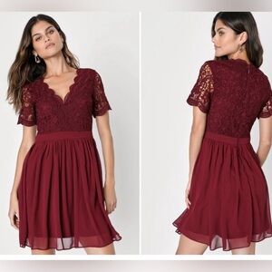 Lulus Elegant Lace Burgundy Dress